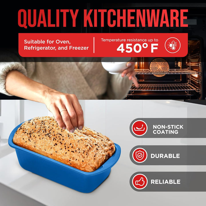 Nonstick Loaf Pan Set Pack of 4, 7" to 11" Large Baking Bread Pan, Oven Safe Up to 450°F, PFOA, PFOS, PTFE Free, Space Saving Stackable Design, Stain Resistant, Dishwasher Friendly, Blue Marble