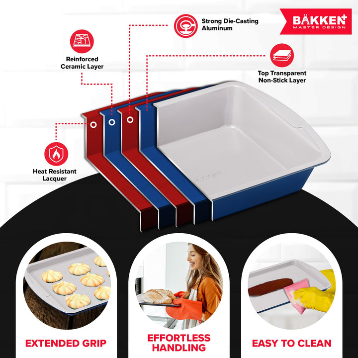 Royal Blue 10-Piece Bakeware Sets, Nonstick Carbon Steel Baking Sheet & Pans, Stackable Space-Saving Bakeware, Dishwasher Safe, Stain-resistant, PFOA\PFOS\PTFE Free, Oven Safe Up To 450°F (230°C)