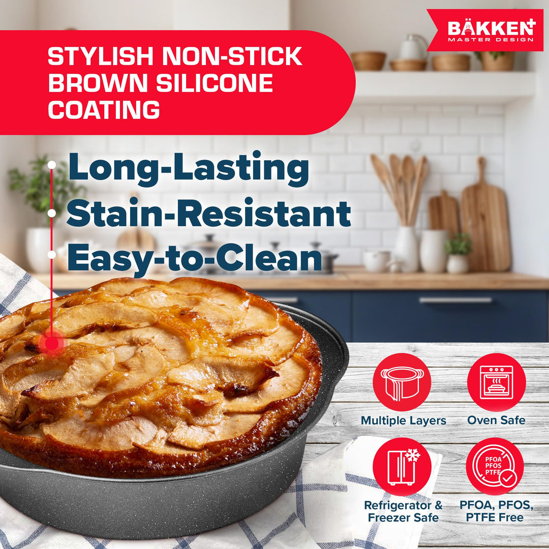 BAKKEN 6-Piece Kitchen Baking Pan Set - Commercial Grade Carbon Steel Bakeware, With Nonstick Coating, Stackable and Space-saving Design, PFOA, PFOS, PTFE Free, Oven Safe (Up To 450°F), Gray Marble