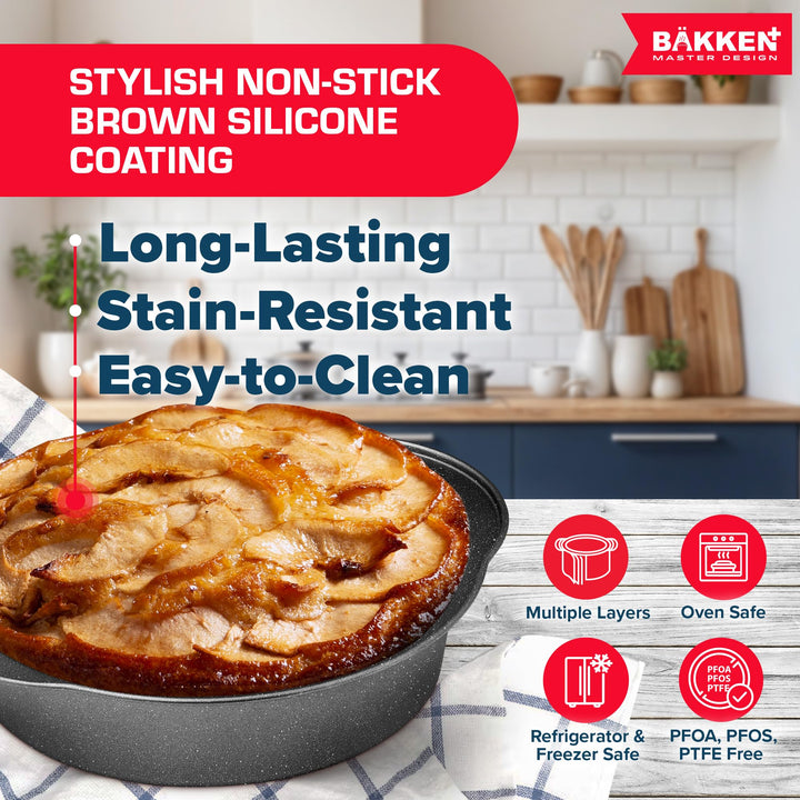 BAKKEN 6-Piece Kitchen Baking Pan Set - Commercial Grade Carbon Steel Bakeware, With Nonstick Coating, Stackable and Space-saving Design, PFOA, PFOS, PTFE Free, Oven Safe (Up To 450°F), Gray Marble