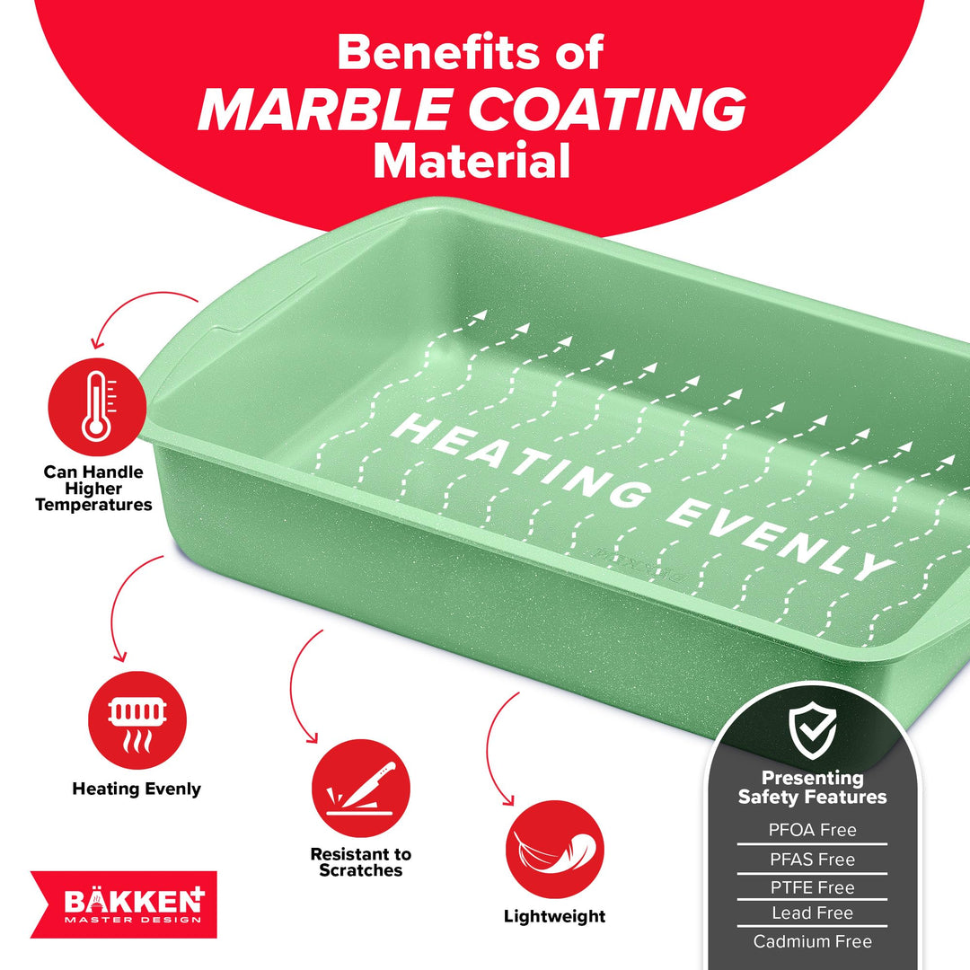 Green Marble 10-Piece Bakeware Sets, Nonstick Carbon Steel Baking Sheet & Pans, Stackable Space-Saving Bakeware, Dishwasher Safe, Stain-resistant, PFOA\PFOS\PTFE Free, Oven Safe Up To 450°F (230°C)