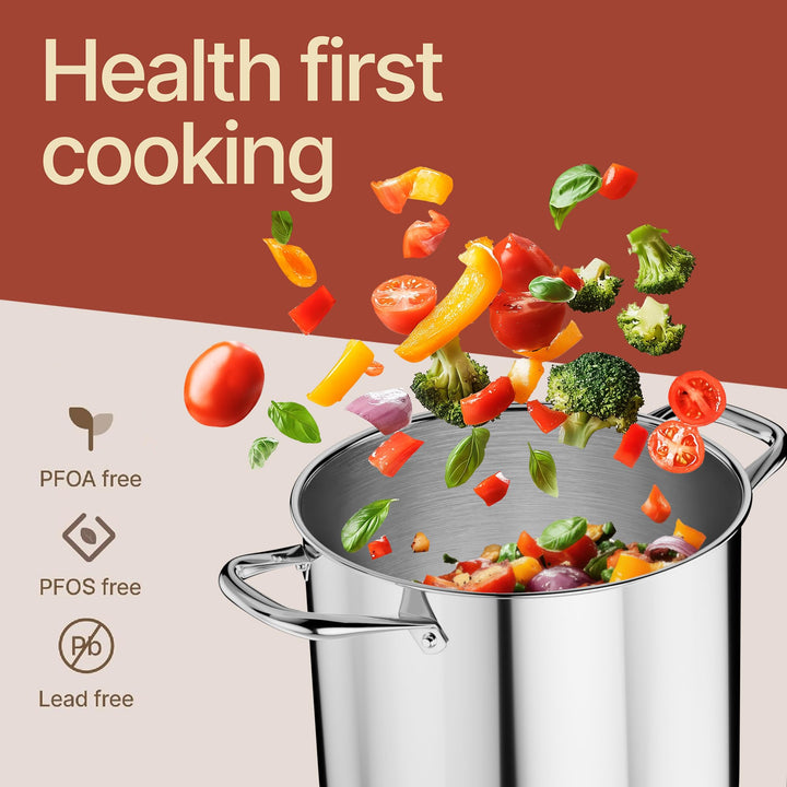 Bakken-Swiss Deluxe 20-Quart Stainless Steel Stockpot w/Tempered Glass See-Through Lid - Simmering Delicious Soups Stews & Induction Cooking - Exceptional Heat Distribution - Heavy-Duty & Food-Grade