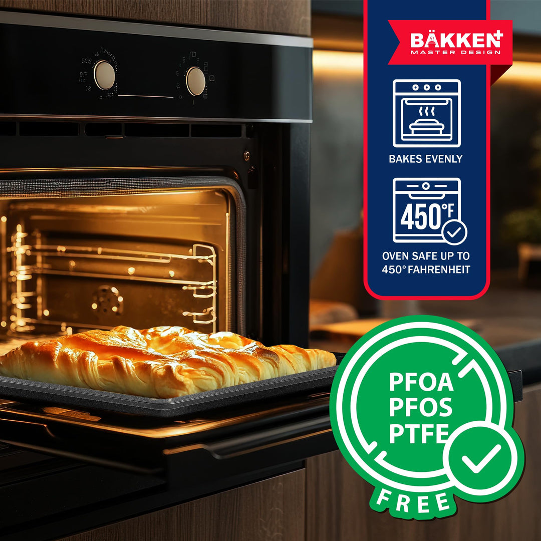 BAKKEN Kitchen Baking Pans - Nonstick Gray Coating, 13.58’’ × 9.65’’ Commercial Grade Carbon Steel Cookie Sheet, Diamond Texture Bottom, PFOA, PFOS, PTFE Free, Oven Safe Tray (450°F), Gray Marble