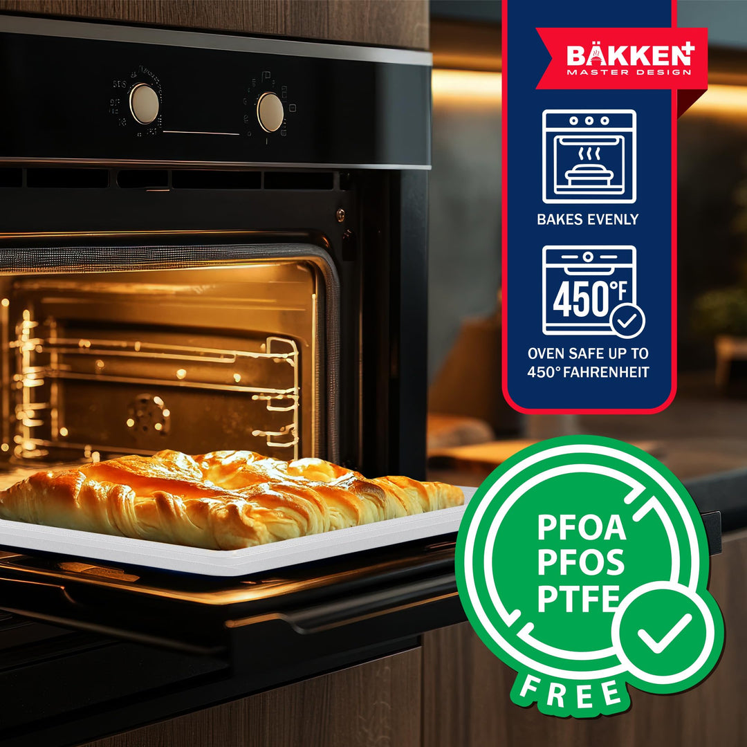 BAKKEN Kitchen Baking Pans - Nonstick White Coating, 13.58’’ × 9.65’’ Commercial Grade Carbon Steel Cookie Sheet, Diamond Texture Bottom, PFOA, PFOS, PTFE Free, Oven Safe Tray (450°F), White Marble