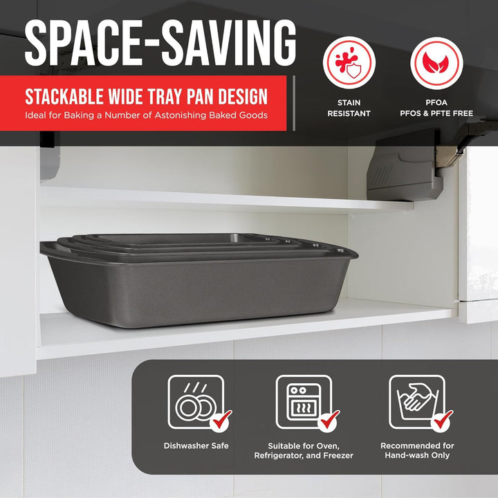 Nonstick Loaf Pan Set Pack of 4, 7" to 11" Large Baking Bread Pan, Oven Safe Up to 450°F, PFOA, PFOS, PTFE Free, Space Saving Stackable Design, Stain Resistant, Dishwasher Friendly, Gray Marble