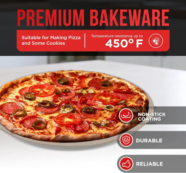 White Marble Non Stick Pizza Pans Set of 3 – Carbon Steel Pizza Baking Trays (9.45", 11.02", 12.99") for Oven Use, Durable, PFOA, PFOS, PTFE Free, Dishwasher Safe, Stain-resistant, Easy Cleanup