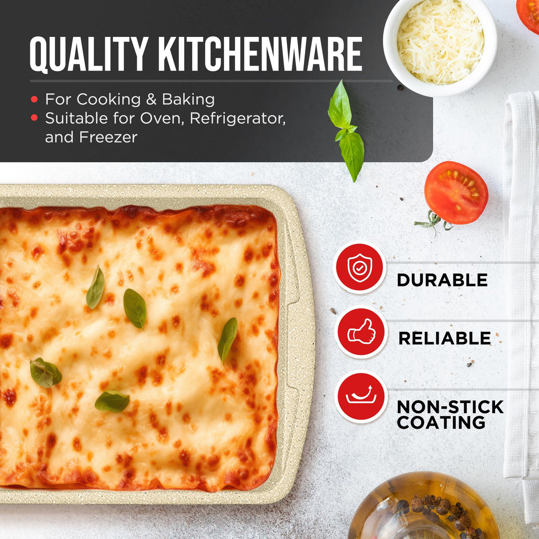 White Marble 10-Piece Bakeware Sets, Nonstick Carbon Steel Baking Sheet & Pans, Stackable Space-Saving Bakeware, Dishwasher Safe, Stain-resistant, PFOA\PFOS\PTFE Free, Oven Safe Up To 450°F (230°C)
