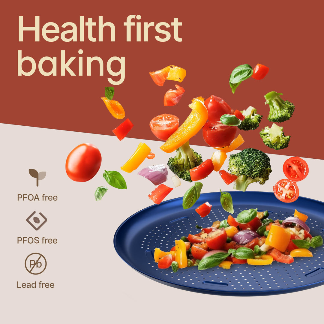 Bakken 16" Nonstick Pizza Pan, Carbon Steel Perforated Baking Tray, Blue