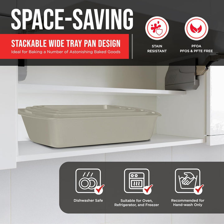 Nonstick Loaf Pan Set Pack of 4, 7" to 11" Large Baking Bread Pan, Oven Safe Up to 450°F, PFOA, PFOS, PTFE Free, Space Saving Stackable Design, Stain Resistant, Dishwasher Friendly, White Marble