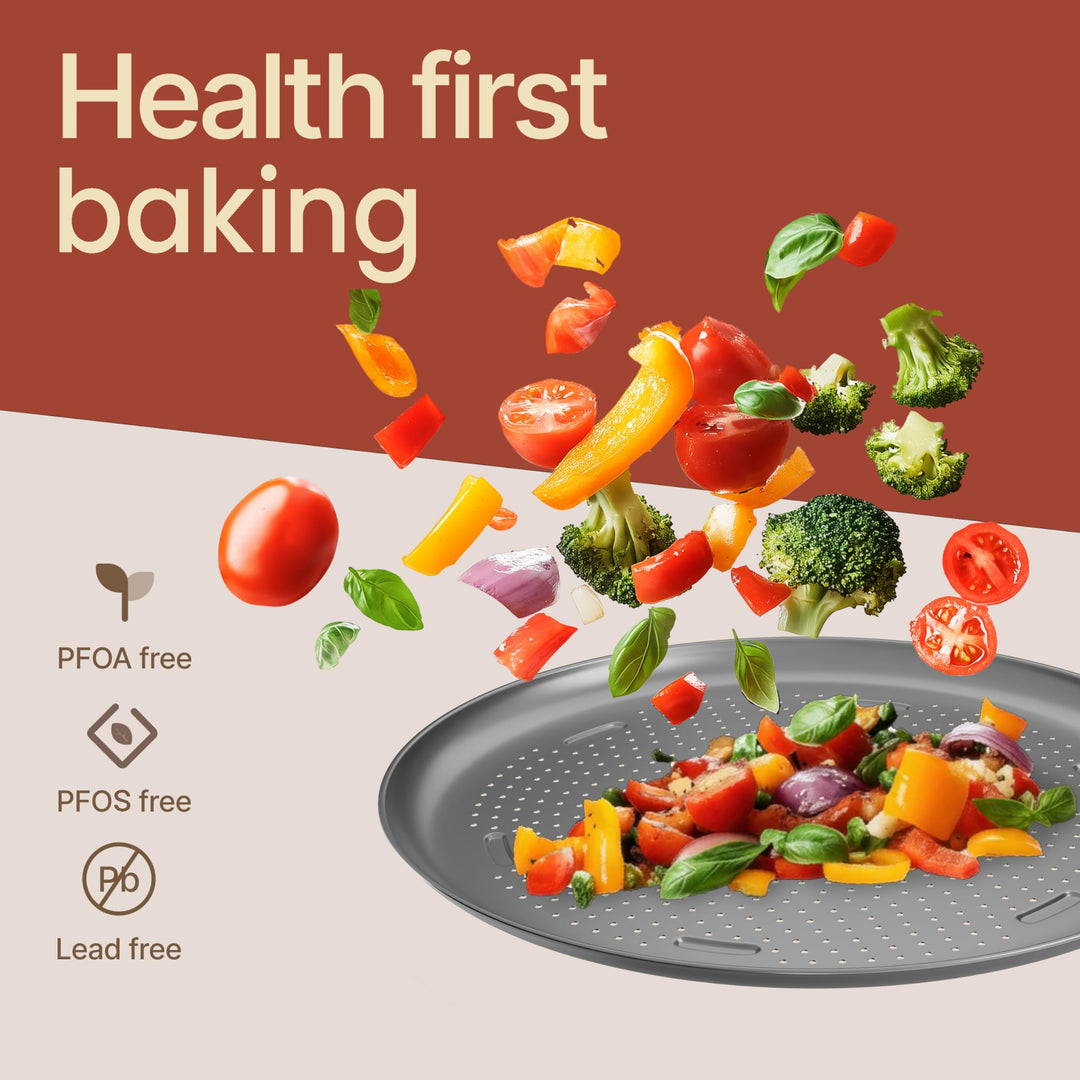 Bakken 16" Nonstick Pizza Pan, Carbon Steel Perforated Baking Tray, Silver