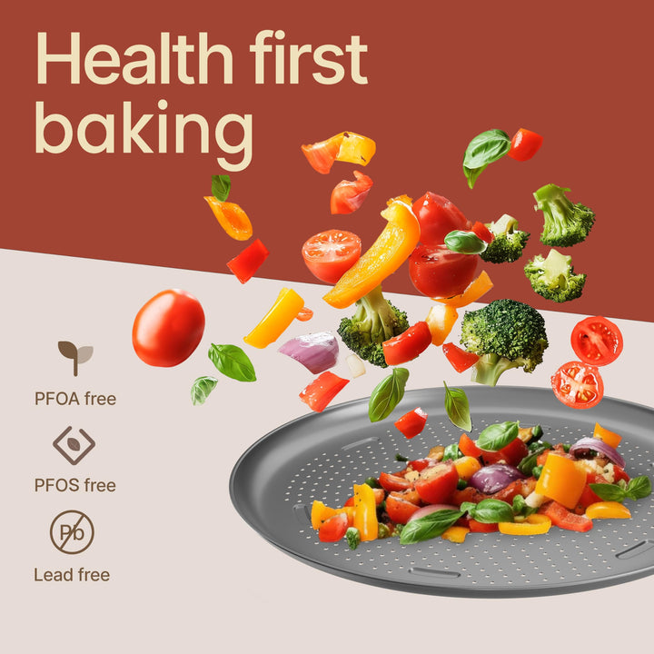 Bakken 16" Nonstick Pizza Pan, Carbon Steel Perforated Baking Tray, Silver