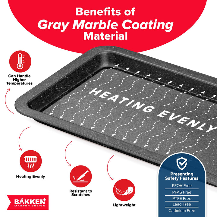 BAKKEN Kitchen Baking Pans - Nonstick Gray Coating, 13.18’’ × 8.66’’ Commercial Grade Carbon Steel Cookie Sheet, Baking Kitchen Essentials, PFOA, PFOS, PTFE Free, Oven Safe Tray (450° F), Gray
