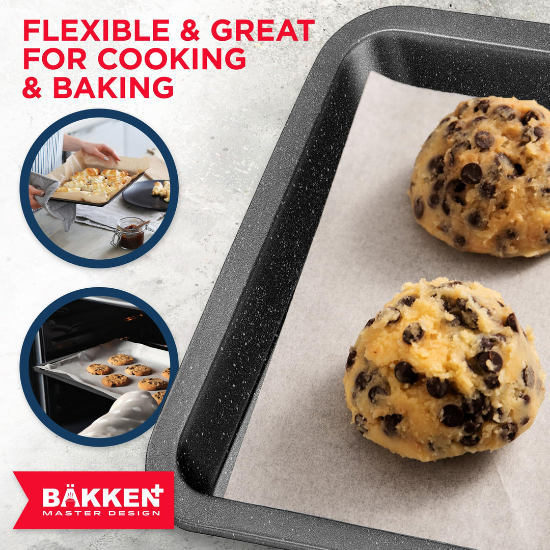 BAKKEN Kitchen Baking Pans - Nonstick Gray Coating, 13.18’’ × 8.66’’ Commercial Grade Carbon Steel Cookie Sheet, Baking Kitchen Essentials, PFOA, PFOS, PTFE Free, Oven Safe Tray (450° F), Gray Marble