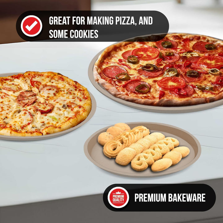 White Marble Non Stick Pizza Pans Set of 3 – Carbon Steel Pizza Baking Trays (9.45", 11.02", 12.99") for Oven Use, Durable, PFOA, PFOS, PTFE Free, Dishwasher Safe, Stain-resistant, Easy Cleanup