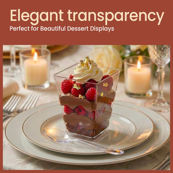 Bakken 5 oz Plastic Dessert Cups with Spoons, Clear Serving Cups