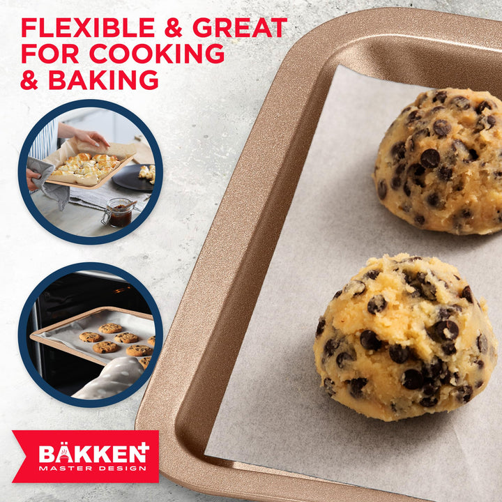 BAKKEN 3-Piece Kitchen Baking Pans - Small, Medium, and Large Cookie Pan, With Nonstick Coating, Stackable and Space-saving Design, PFOA, PFOS, PTFE Free, Oven Safe Tray (Up To 450°F), Brown