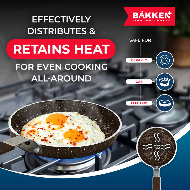 2-Piece Mini Pan Set – 5.5’’ Non-Stick Egg Pan with Spatula, Cool-Touch Handles, Heat-Resistant Up To 400° F, Food-Grade Safe, For Gas, Electric and Ceramic Cooktops, Marble Black
