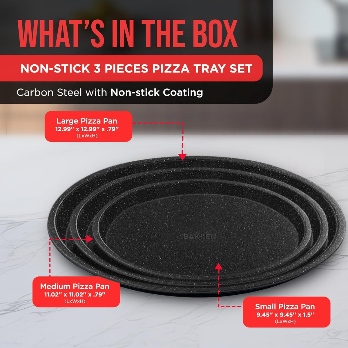 Bakken 3-Piece Pizza Pan Set, Gray Marble, photo 7 of 7
