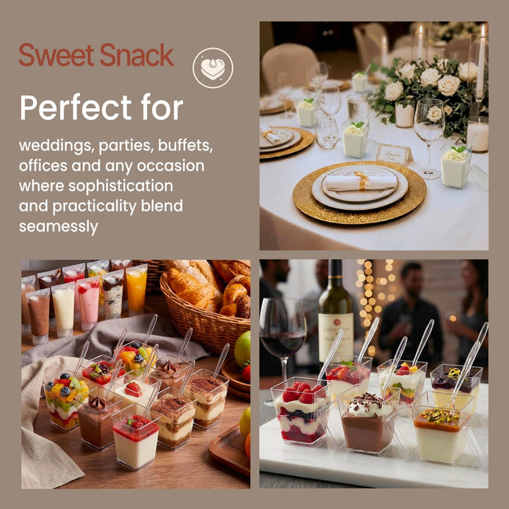 Bakken 5 oz Plastic Dessert Cups with Spoons, Clear Serving Cups