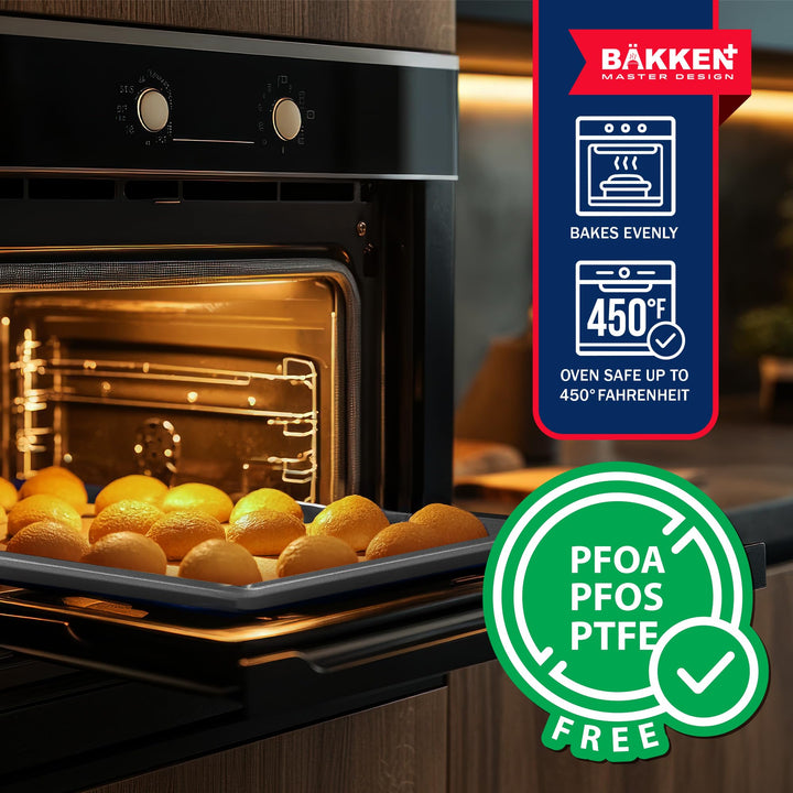 BAKKEN Kitchen Baking Pan - Small, Medium, and Large Cookie Pan (13.58×9.65, 15.75×11, 17.91×12.60), Nonstick, Diamond Texture Bottom, PFOA, PFOS, PTFE Free, Oven Safe (450°F), Pack of 3, White Marble