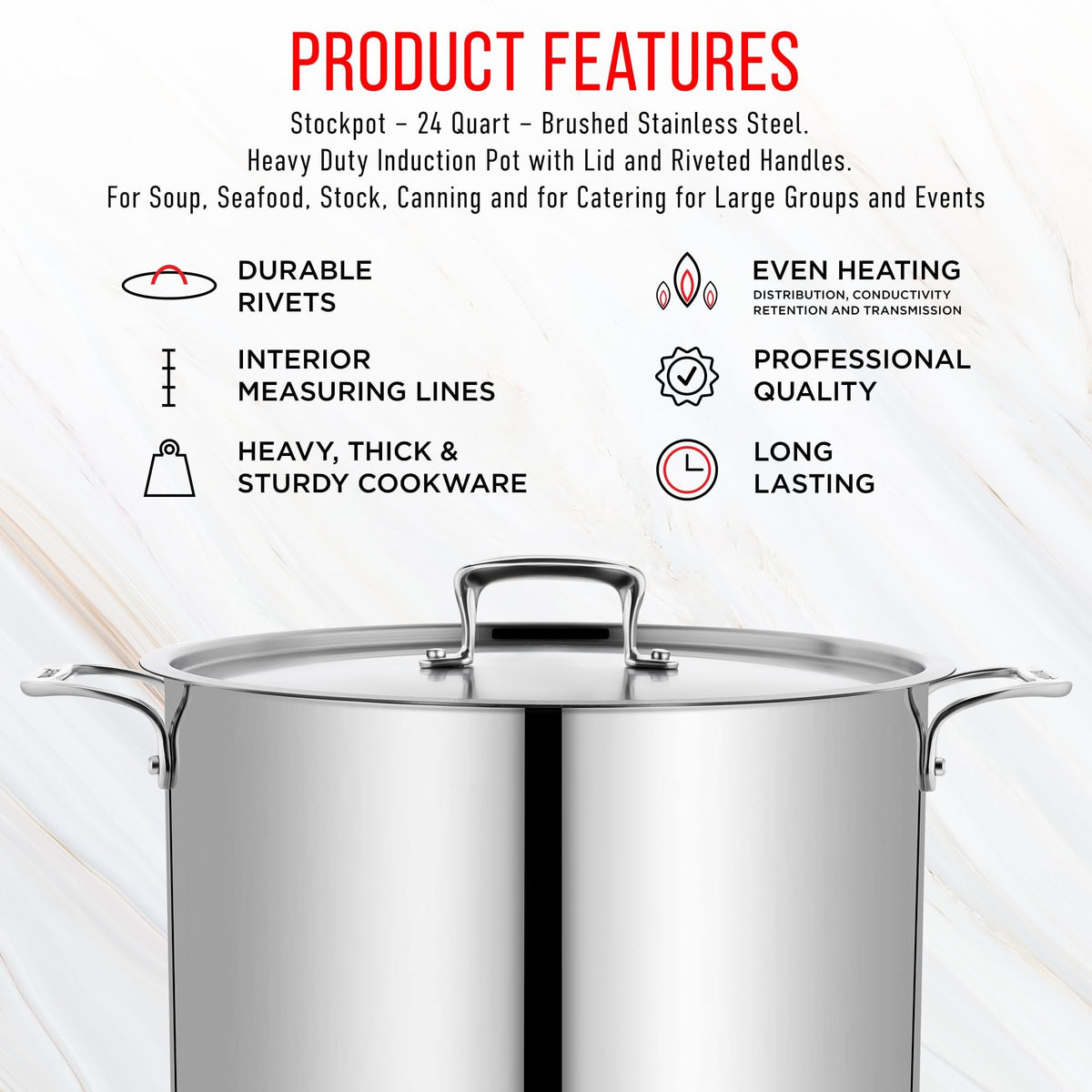 Bakken 24 QT Stainless Steel Stockpot, 18/8 Steel, photo 7 of 12