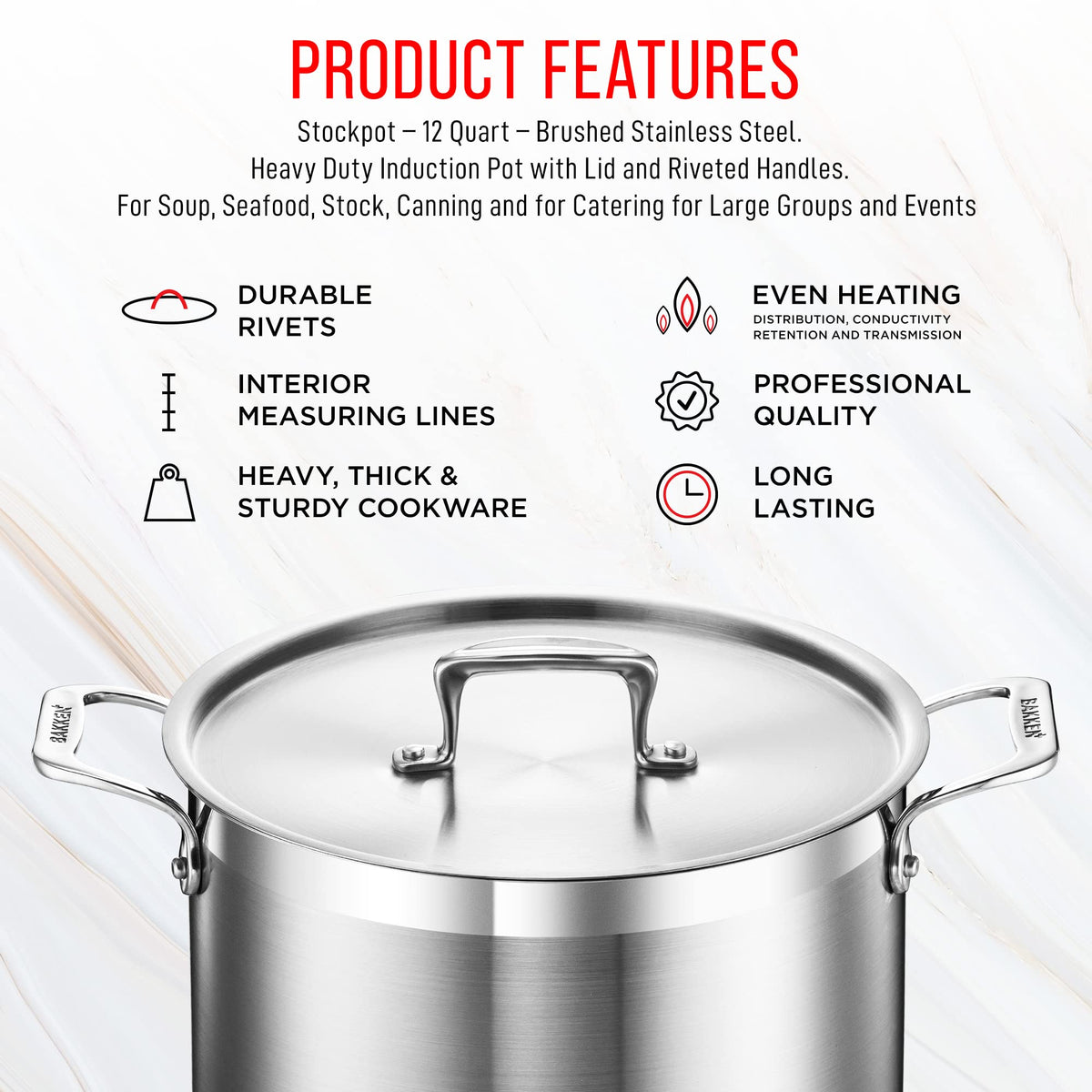 Bakken 12 QT Stainless Steel Stockpot, 18/8 Steel, photo 7 of 12