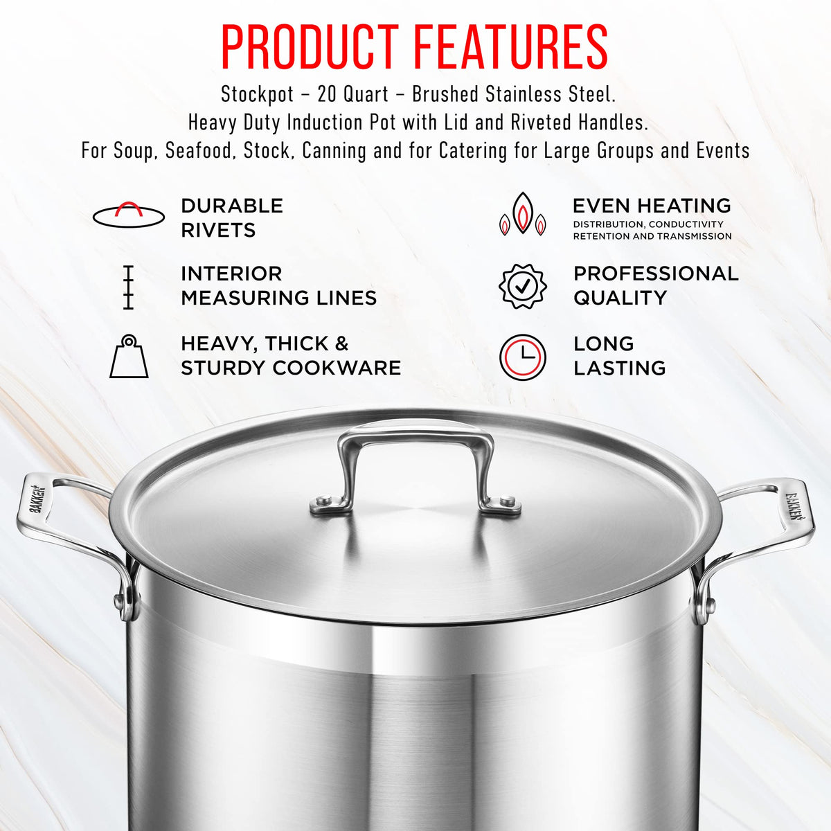Bakken 20 QT Stainless Steel Stockpot, 18/8 Steel, photo 7 of 12