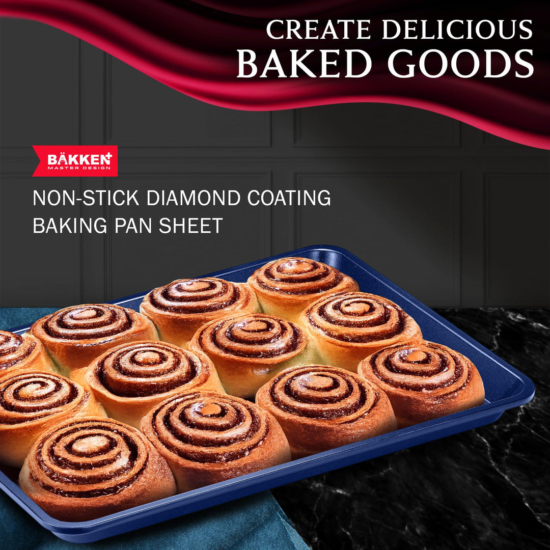 BAKKEN Kitchen Baking Pan - Small, Medium, and Large Cookie Sheet  Nonstick, Diamond Texture Bottom, PFOA, PFOS, PTFE Free, Oven Safe Tray (450°F), Pack of 3, Blue