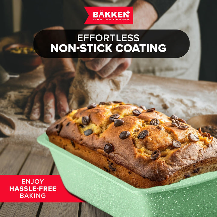 BAKKEN Kitchen Baking Pan Set - Nonstick Green Marble Coating, Commercial Grade Carbon Steel Bakeware Sets, Baking Kitchen Essentials, PFOA, PFOS, PTFE Free, Oven Safe Tray (Up To 450° F), Set of 6