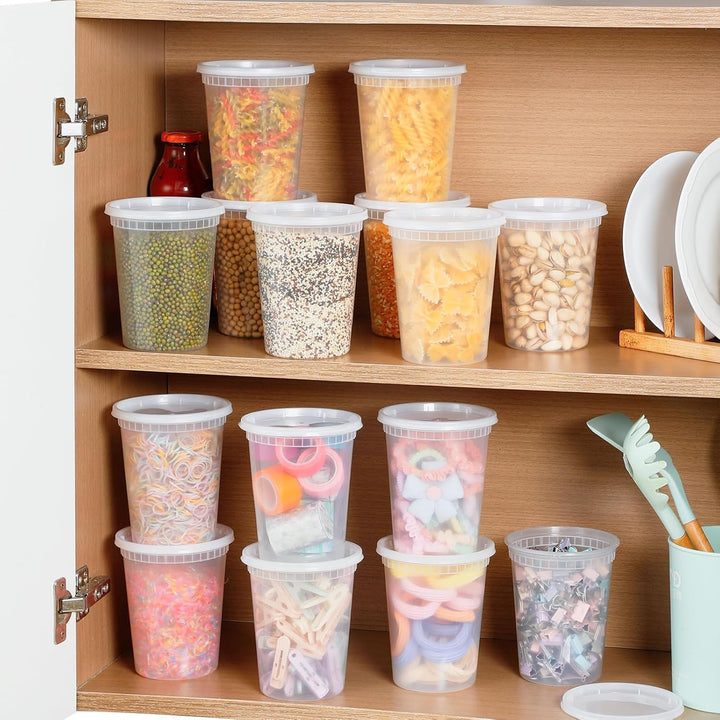 Plastic Deli Containers with Lids 32 oz (Pack of 48) – Leak-Proof, BPA-Free Food Storage Containers for Soup, Slime & Meal Prep, Stackable, Microwave, Dishwasher Safe, Reusable Clear Plastic