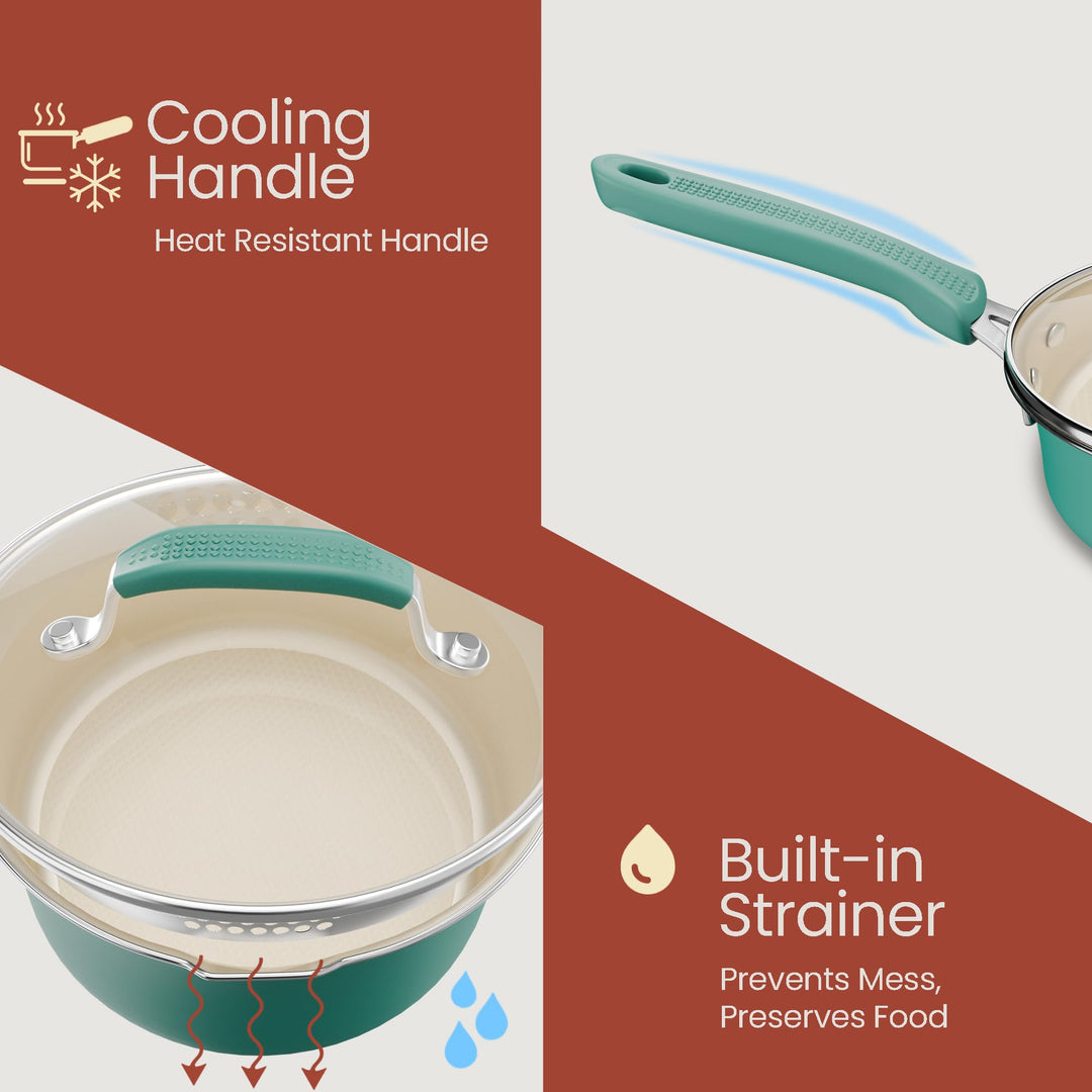 Pots and Pans Set, 23-Piece Non Stick Cookware & Bakeware Sets with Plaid Pattern, Stackable Design, Dishwasher Safe, Stain-resistant, Oven & All-Stove Safe, Tempered Glass Lid, Aqua