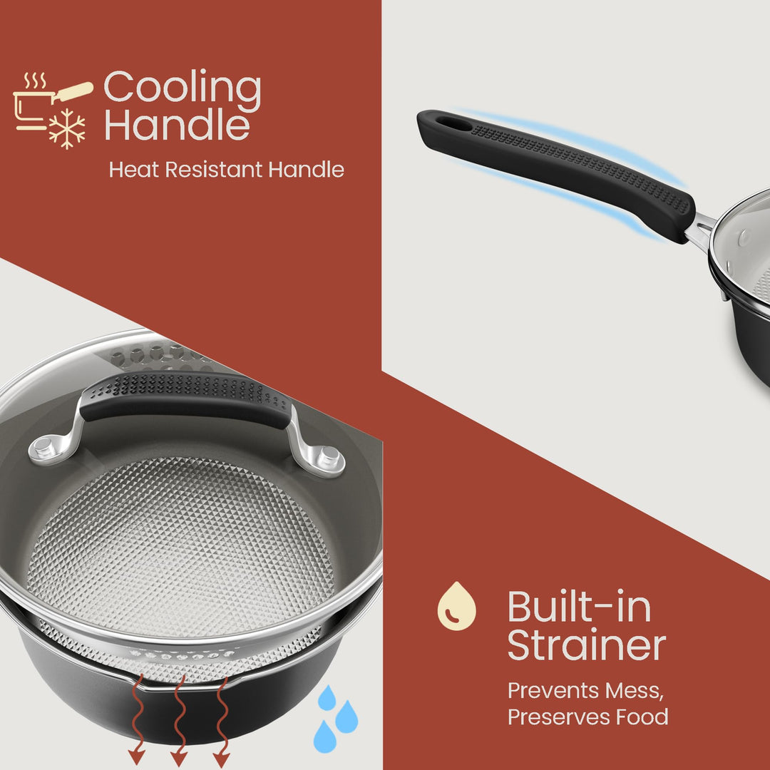 Cookware Set – 23 Piece –Black Multi-Sized Cooking Pots with Lids, Skillet Fry Pans and Bakeware – Reinforced Pressed Aluminum Metal - for Gas, Electric, Ceramic and Induction by Bakkenmaster