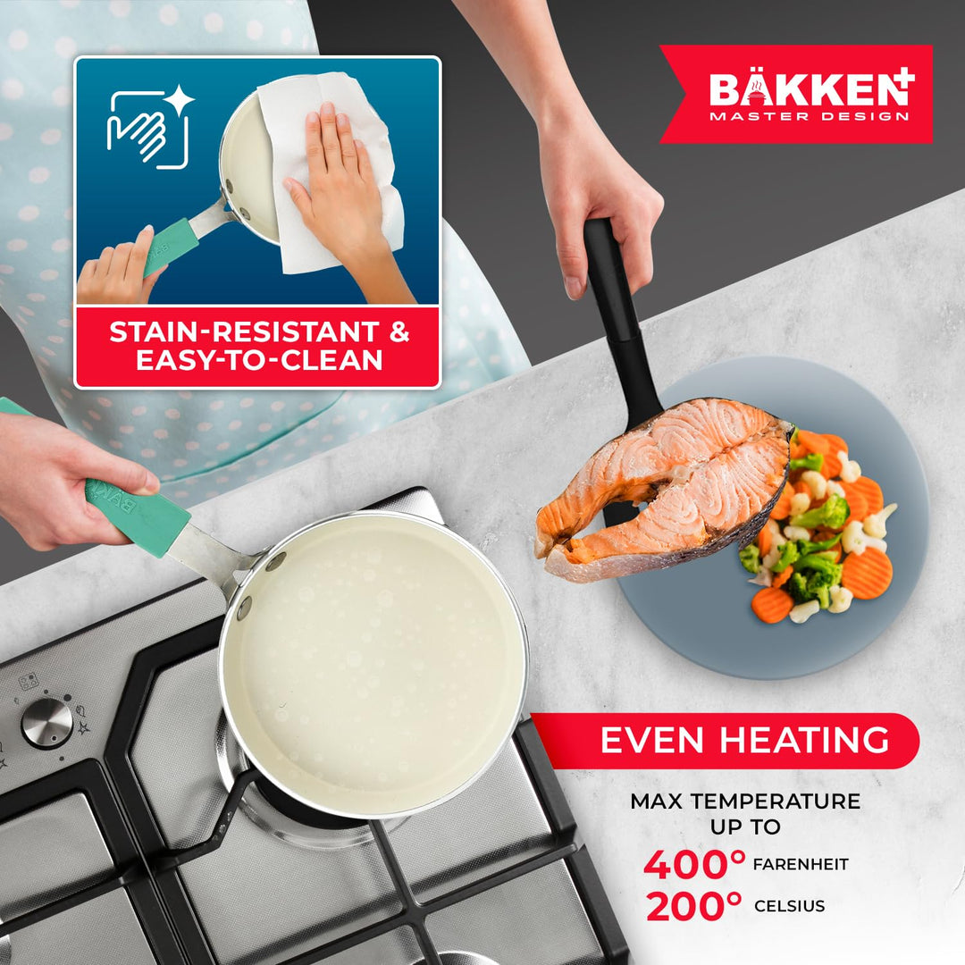 2-Piece Mini Pan Set – 5.5’’ Non-Stick Egg Pan with Kitchen Spatula, Cool-Touch Handles, Heat-Resistant Up To 400° F, Food-Grade Safe, For Gas, Electric and Ceramic Cooktops, Aqua
