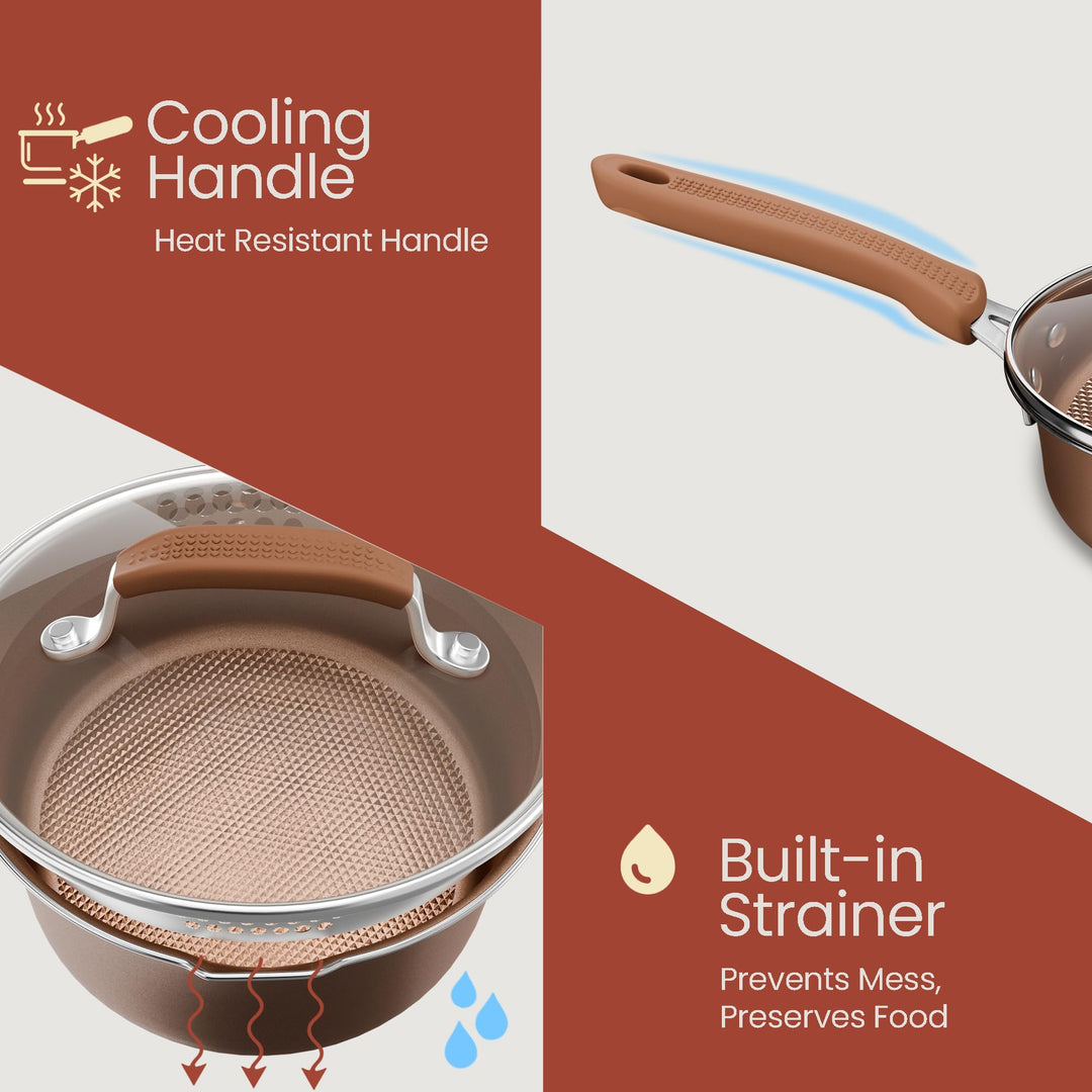 Cookware Set – 23 Piece –Gold Multi-Sized Cooking Pots with Lids, Skillet Fry Pans and Bakeware – Reinforced Pressed Aluminum Metal - Suitable for Gas, Electric, Ceramic and Induction by Bakkenmaster