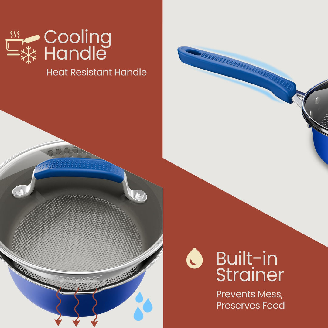 Pots and Pans Set, 22-Piece Non Stick Cookware & Bakeware Sets with Plaid Pattern, Stackable Design, Dishwasher Safe, Stain-resistant, Oven & All-Stove Safe, Tempered Glass Lid, Blue