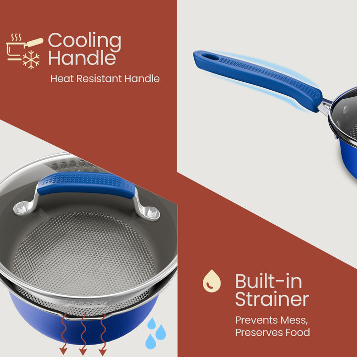 Pots and Pans Set, 22-Piece Non Stick Cookware & Bakeware Sets with Plaid Pattern, Stackable Design, Dishwasher Safe, Stain-resistant, Oven & All-Stove Safe, Tempered Glass Lid, Blue