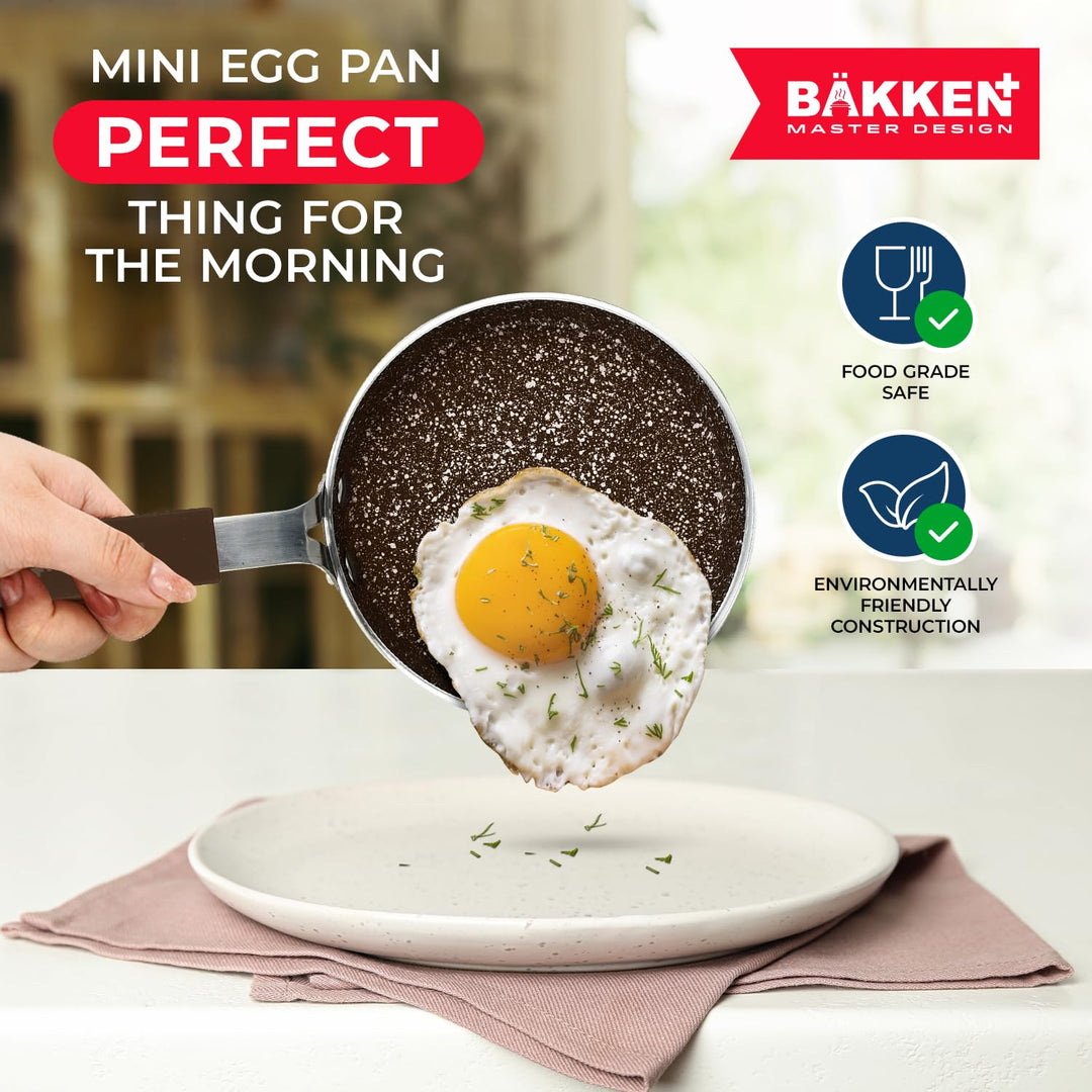 2-Piece Mini Pan Set – 5.5’’ Non-Stick Egg Pan with Spatula, Cool-Touch Handles, Heat-Resistant Up To 400° F, Food-Grade Safe, For Gas, Electric and Ceramic Cooktops, Marble Black
