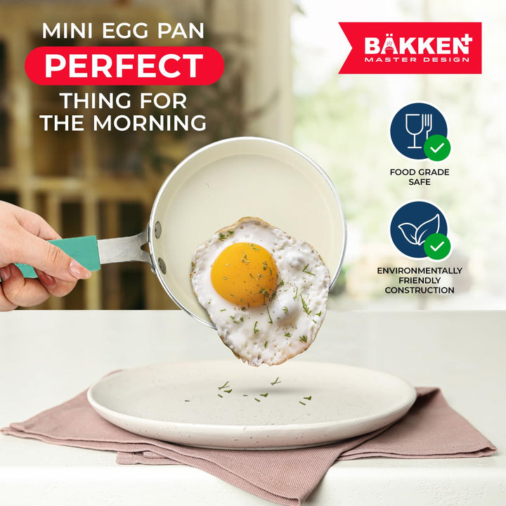 2-Piece Mini Pan Set – 5.5’’ Non-Stick Egg Pan with Kitchen Spatula, Cool-Touch Handles, Heat-Resistant Up To 400° F, Food-Grade Safe, For Gas, Electric and Ceramic Cooktops, Aqua