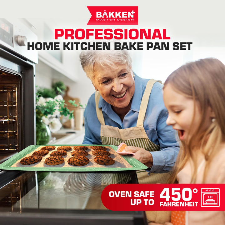BAKKEN Kitchen Baking Pan Set - Nonstick Green Marble Coating, Commercial Grade Carbon Steel Bakeware Sets, Baking Kitchen Essentials, PFOA, PFOS, PTFE Free, Oven Safe Tray (Up To 450° F), Set of 6