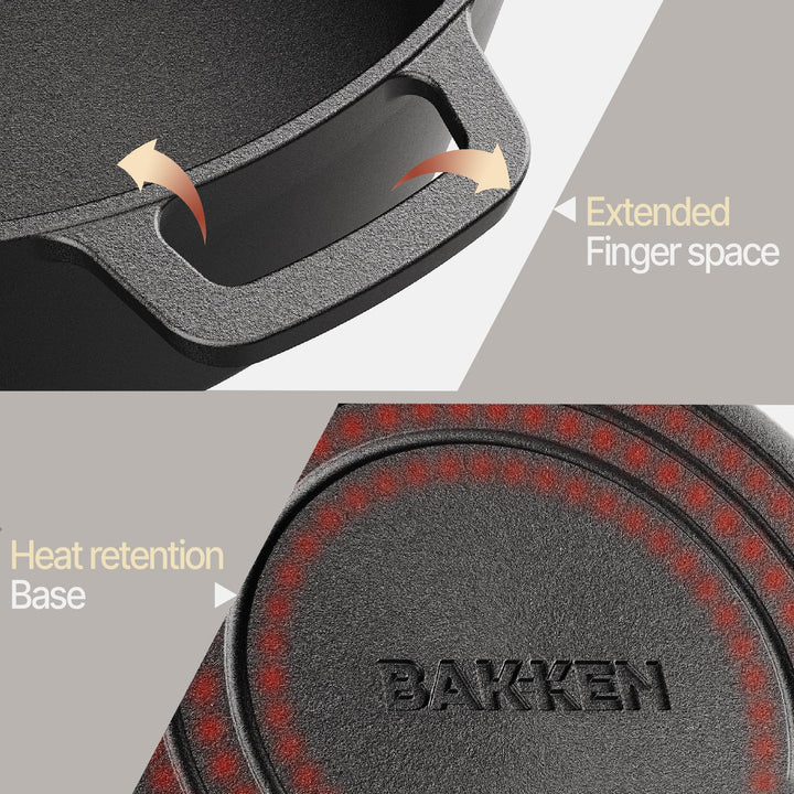 Bakken 2-in-1 Cast Iron Dutch Oven Pot with Skillet Lid, 5QT Pre-Seasoned Dutch Oven for Bread Baking, Roasting & Campfire Cooking, Heavy-Duty Indoor & Outdoor Use with Easy-Grip Dual Handles