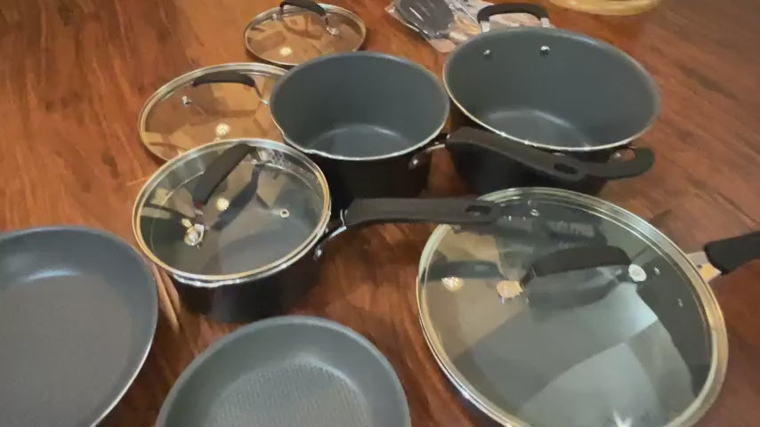Bakken 23-Piece Cookware & Bakeware Set, Plaid Nonstick, Black, video 13 of 13