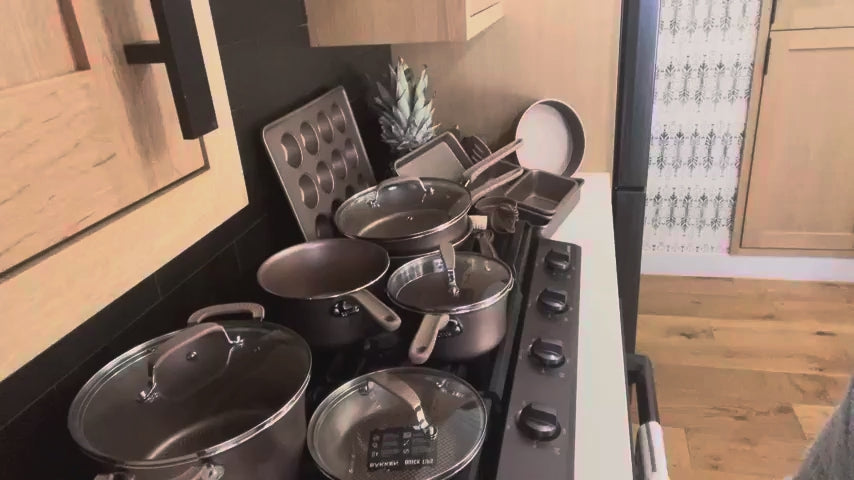 Bakken 23-Piece Cookware & Bakeware Set, Plaid Nonstick, Gold, video 11 of 13