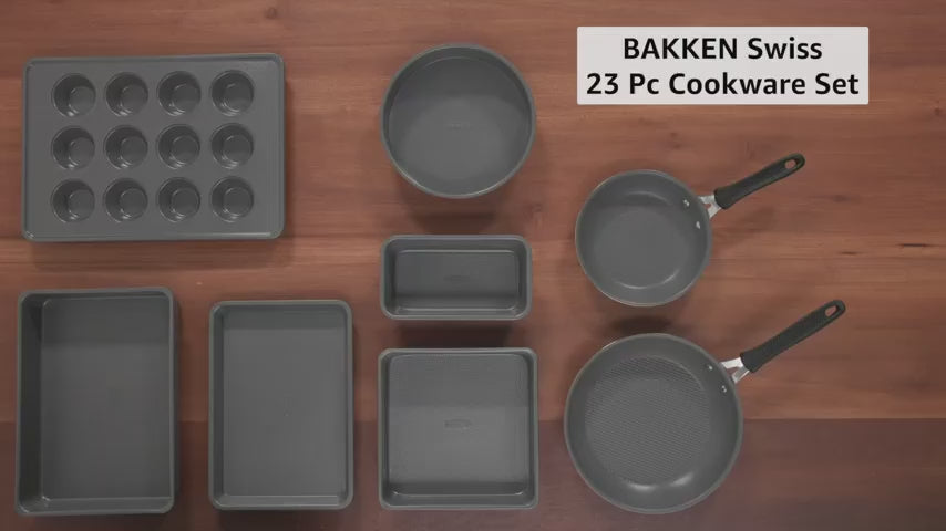 Bakken 23-Piece Cookware & Bakeware Set, Plaid Nonstick, Black, video 11 of 13